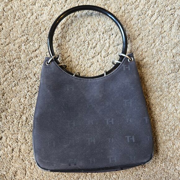 Tommy Hilfiger Y2K Black Handbag Ring Handle Ring Canvas Streetwear Club - Picture 1 of 9